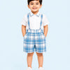 Blue Checked Suspender Shorts Set for Boys – White Shirt & Plaid Summer Outfit