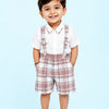 Pink Checked Suspender Shorts Set for Boys  – White Shirt & Plaid Summer Outfit