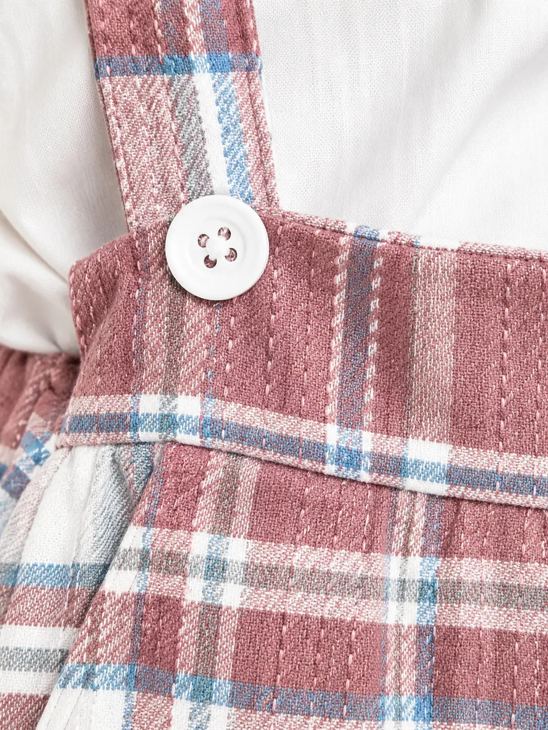 BloomUp Pink Checked Suspender Shorts Set for Girls – White Shirt & Plaid Summer Outfit