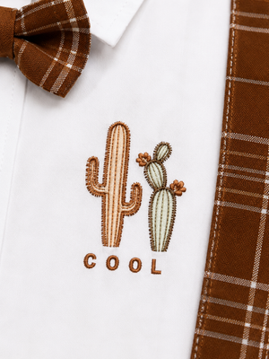 White Shirt with Brown Plaid Shorts, Bow Tie & Suspenders Set for Toddlers – Party & Occasion Wear BloomUp