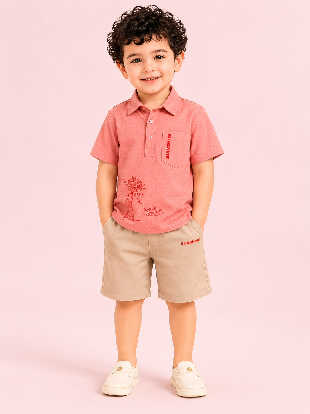 Stylish Peach Comfort Fit Boys  Soft Cotton Clothing Set BloomUp