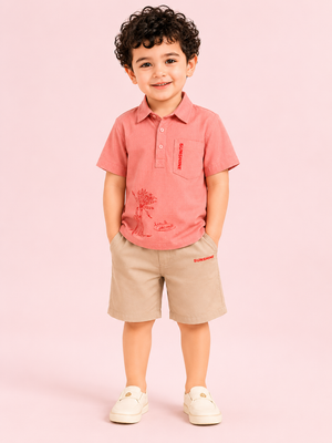 Stylish Peach Comfort Fit Boys  Soft Cotton Clothing Set BloomUp