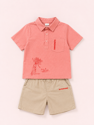 Stylish Peach Comfort Fit Boys  Soft Cotton Clothing Set BloomUp