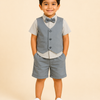 Slate Grey 4-Piece Party Wear Set for Boys – Waistcoat, Shirt, Bow Tie & Shorts Outfit