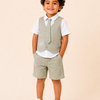 Light Fawn 4-Piece Party Wear Set for Boys – Waistcoat, Shirt, Tie & Shorts Outfit