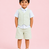 Mint Green 3-Piece Party Wear Set for Boys – Waistcoat, Shirt & Shorts Outfit