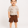 Beige Embroidered Shirt & Brown Shorts Set for Boys – Casual Summer Outfit
