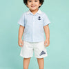 Captain Striped Shirt & White Shorts Co-ord Set for Boys – Soft Cotton Summer Outfit
