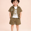 Olive Green 3-Piece Casual Set for Boys – Shirt, T-Shirt & Shorts Outfit