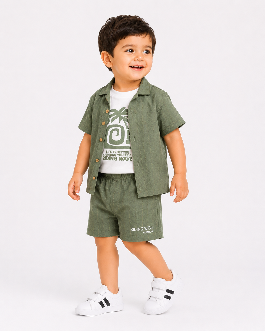 Olive Casual Summer Boys  Soft Cotton Clothing Set BloomUp