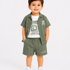 Olive Green 3-Piece Casual Set for Boys – Shirt, T-Shirt & Shorts Outfit