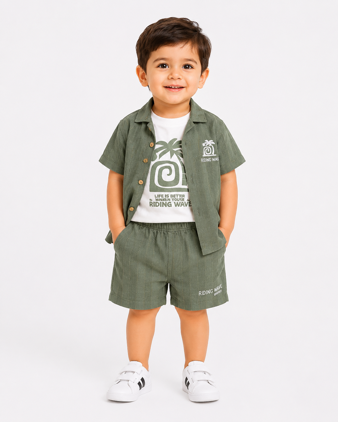 Olive Casual Summer Boys  Soft Cotton Clothing Set BloomUp