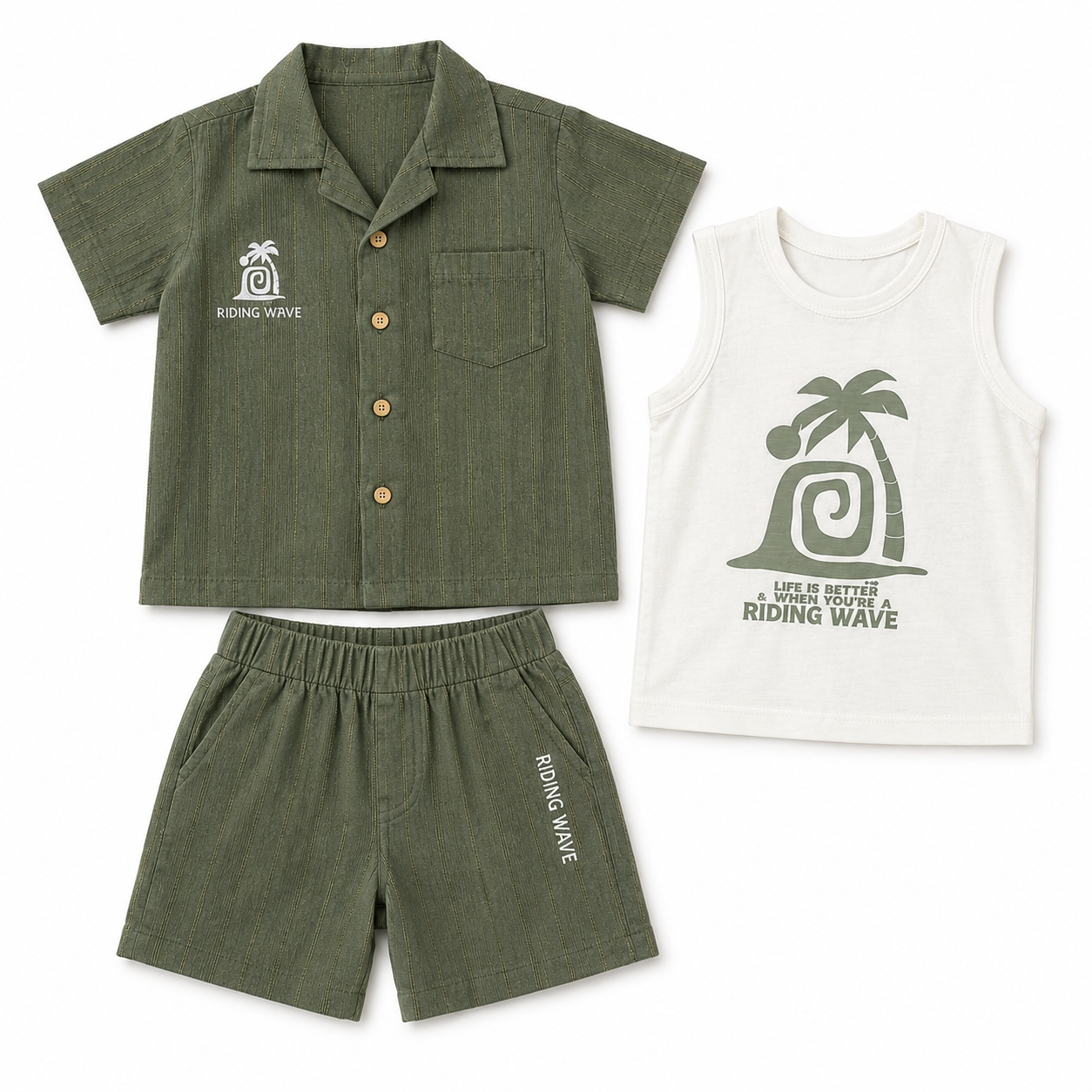 Olive Casual Summer Boys  Soft Cotton Clothing Set BloomUp