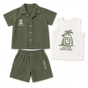 Olive Casual Summer Boys  Soft Cotton Clothing Set BloomUp