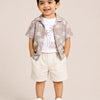 Beige Palm Print Shirt, Graphic T-Shirt & Cream Shorts Co-ord Set for Boys – Soft Cotton Summer Outfit