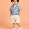 Blue Palm Print Shirt, T-Shirt & Beige Shorts Co-ord Set for Boys – Soft Cotton Summer Outfit