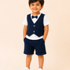 Navy Blue 3-Piece Party Wear Set for Boys – Waistcoat, T-Shirt & Shorts Outfit