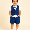 Royal Blue 3-Piece Party Wear Set for Boys – Waistcoat, T-Shirt & Shorts Outfit