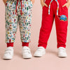 Boys Cotton Jogger Pants Combo Pack – Red Graphic Joggers & White Vehicle Print Joggers