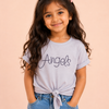Gray “Angels” Knot Tie Top for Girls – Stylish Casual Everyday Wear