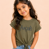 Olive Green “Angels” Knot Tie Top for Girls – Stylish Casual Everyday Wear