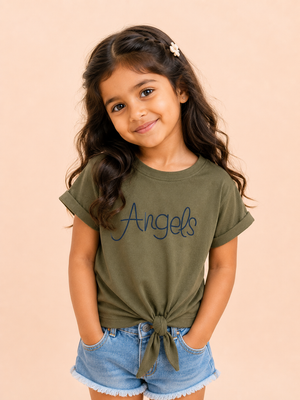 Girls Olive Short Sleeved Shirt Soft Cotton Clothing Set BloomUp