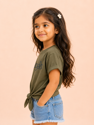 Girls Olive Short Sleeved Shirt Soft Cotton Clothing Set BloomUp