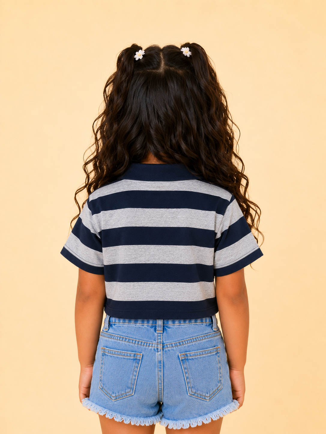 Girls Navy And White Striped Soft Cotton Clothing Set BloomUp