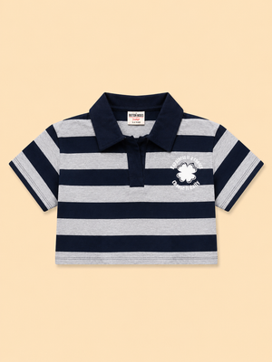 Girls Navy And White Striped Soft Cotton Clothing Set BloomUp