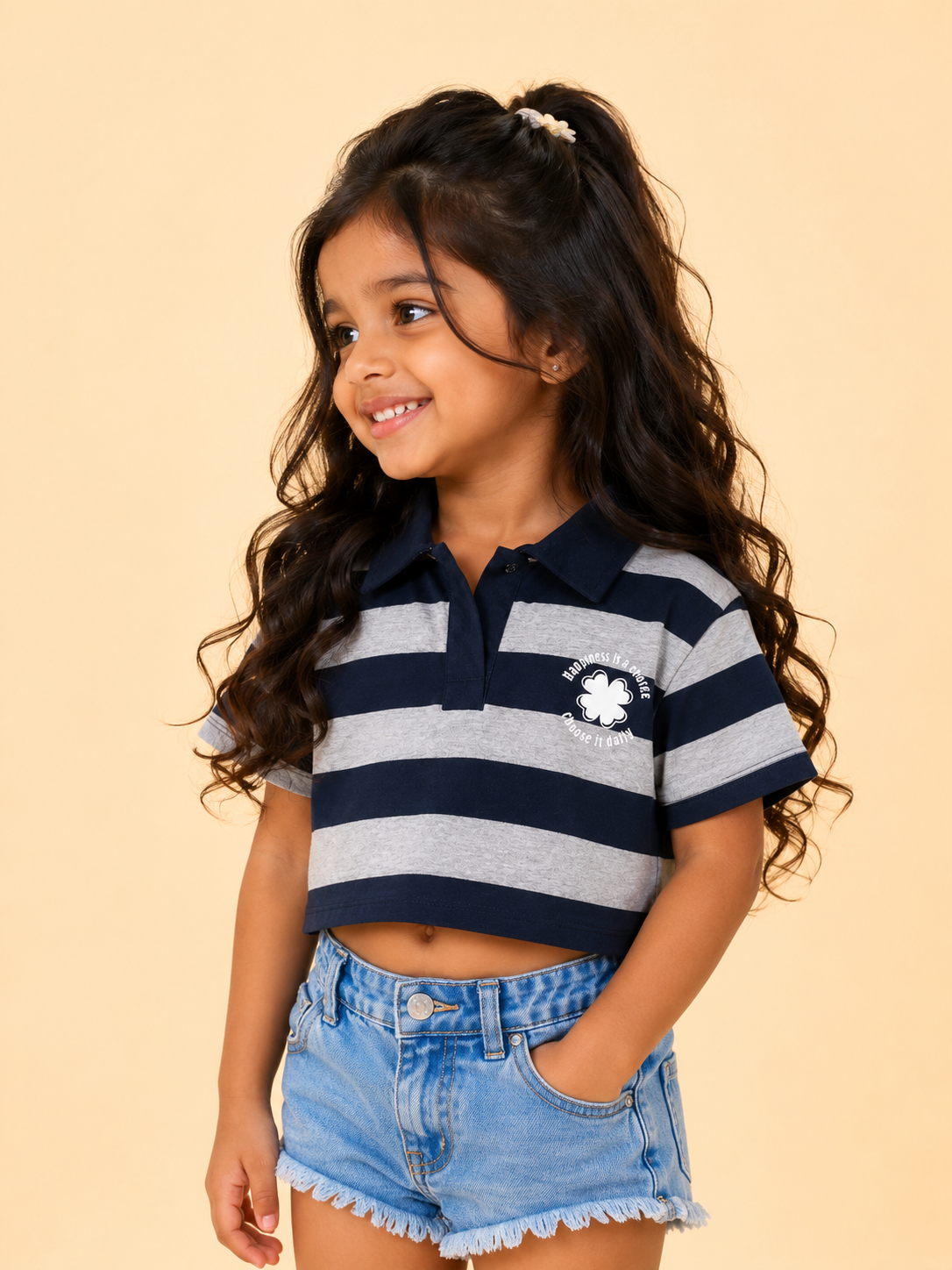 Girls Navy And White Striped Soft Cotton Clothing Set BloomUp