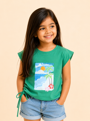 Girls Green Short Sleeved Shirt Soft Cotton Clothing Set BloomUp