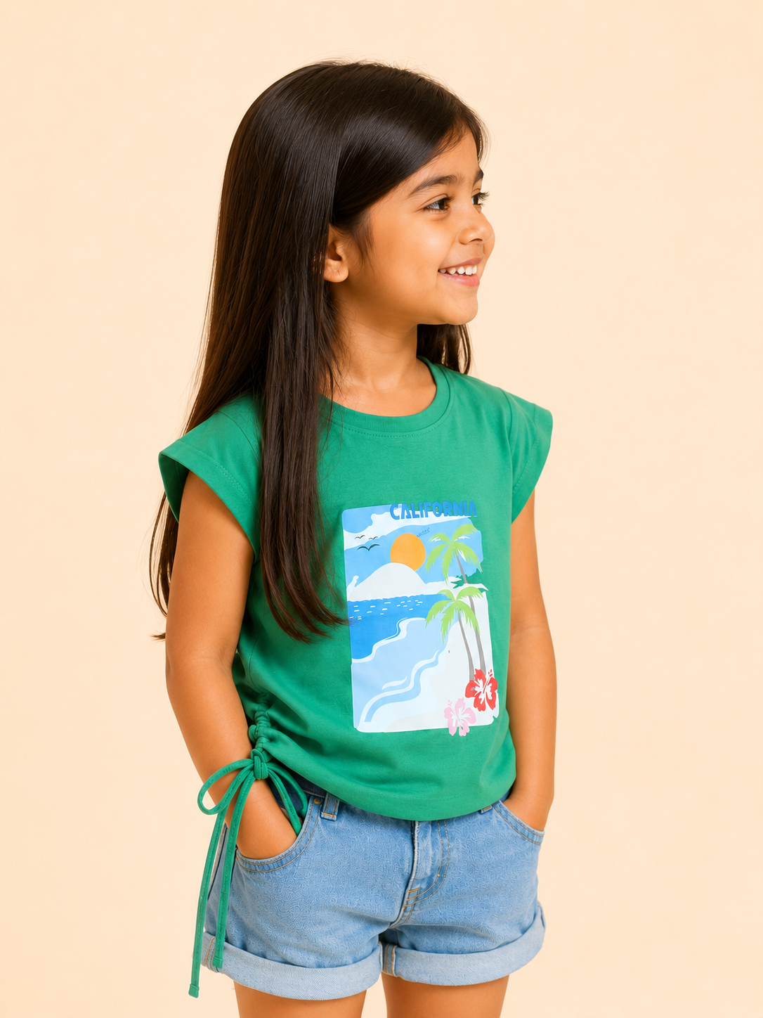 Girls Green Short Sleeved Shirt Soft Cotton Clothing Set BloomUp
