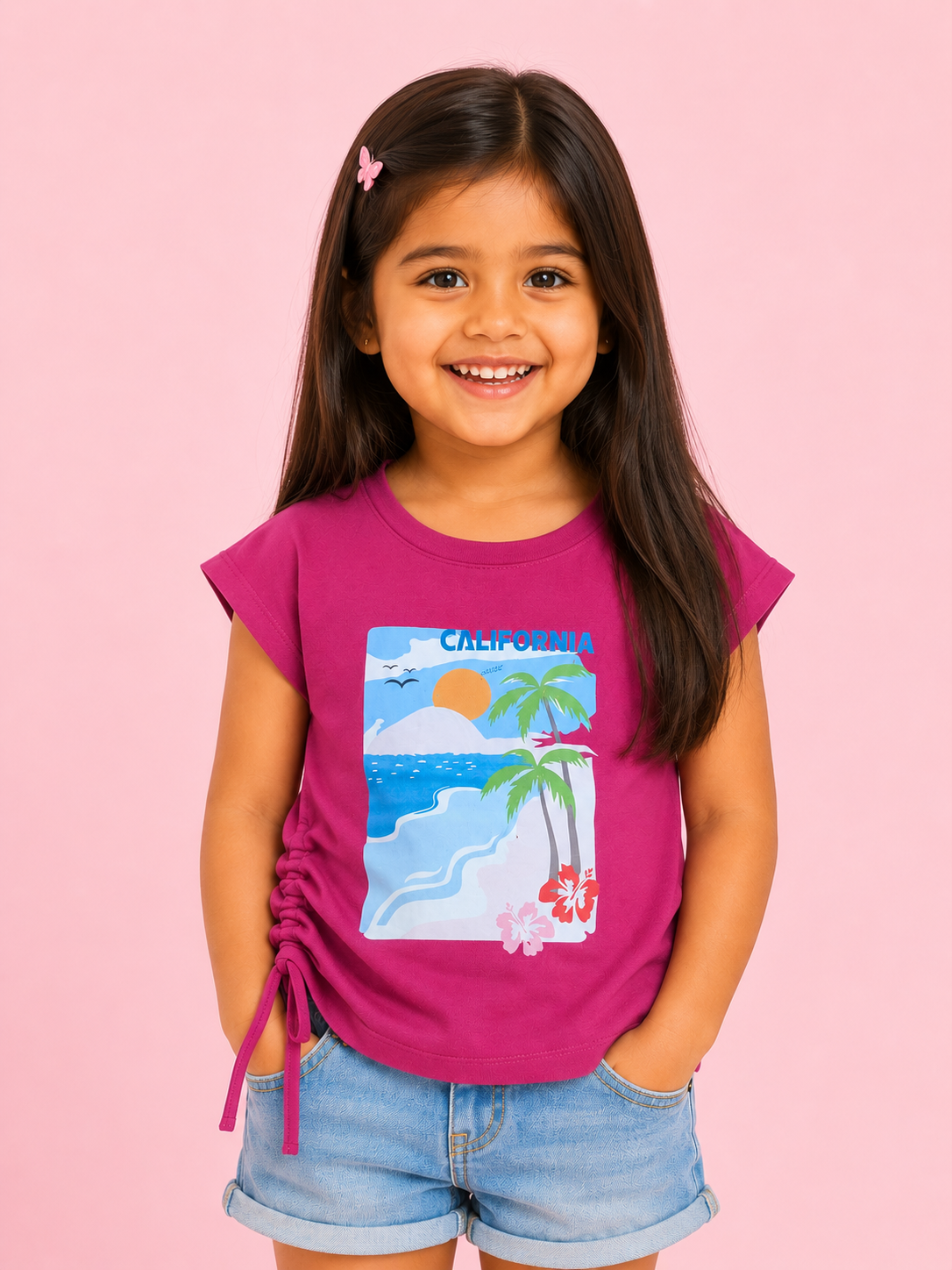 Stylish Girls Pink Short Sleeved Shirt Soft Cotton Clothing Set BloomUp
