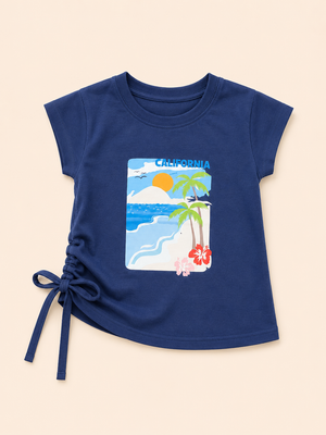 Girls Navy Short Sleeved Shirt Soft Cotton Clothing Set BloomUp
