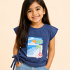 Navy Blue California Beach Print Side Tie Top for Girls – Stylish Casual Everyday Wear