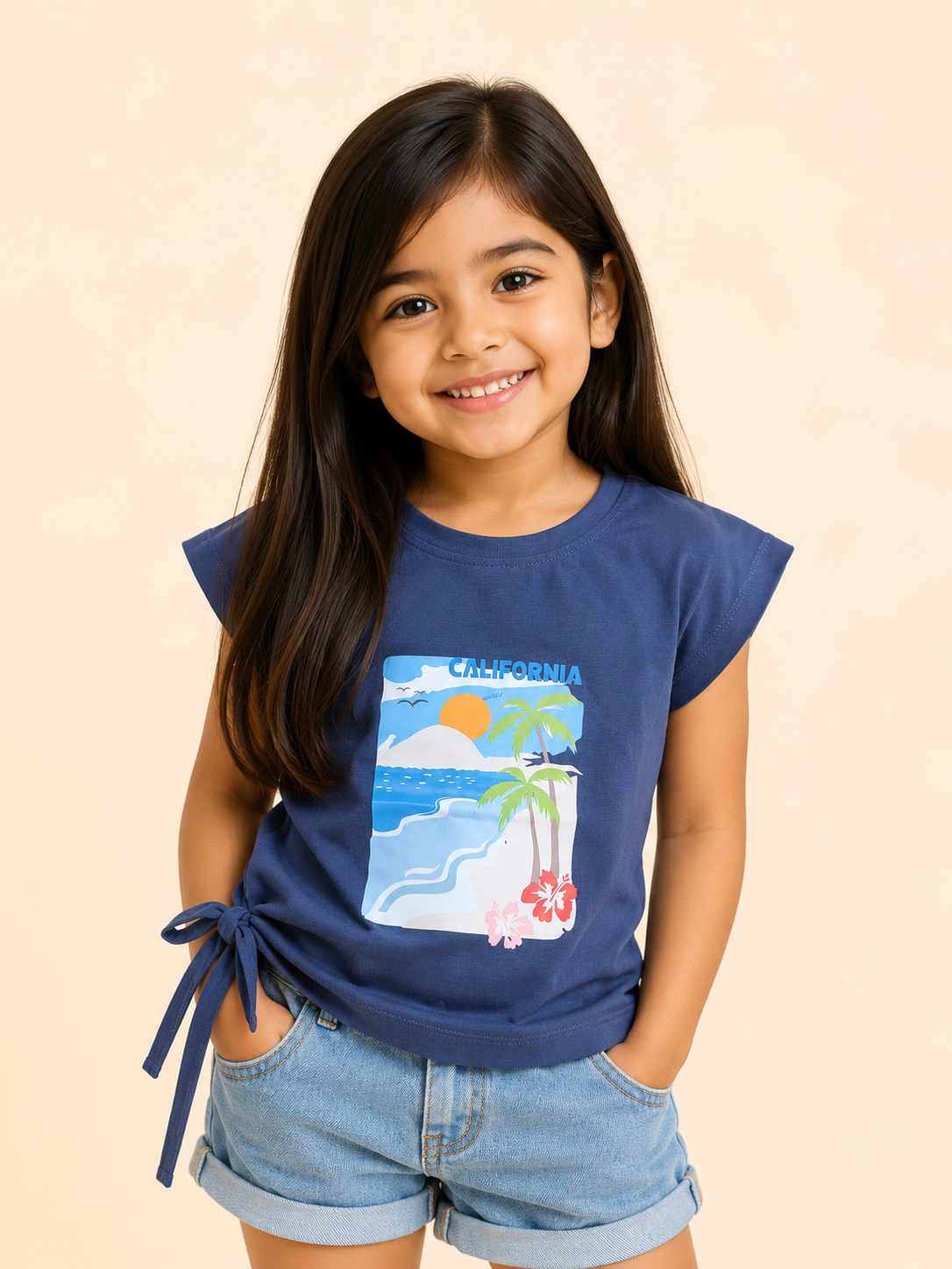 Girls Navy Short Sleeved Shirt Soft Cotton Clothing Set BloomUp