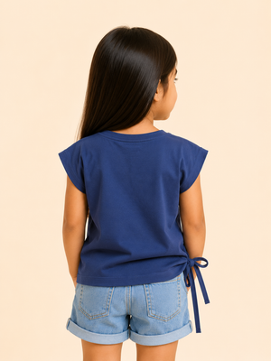 Girls Navy Short Sleeved Shirt Soft Cotton Clothing Set BloomUp