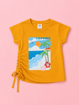 Girls Mustard Short Sleeved Shirt Soft Cotton Clothing Set BloomUp