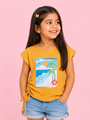 Girls Mustard Short Sleeved Shirt Soft Cotton Clothing Set BloomUp