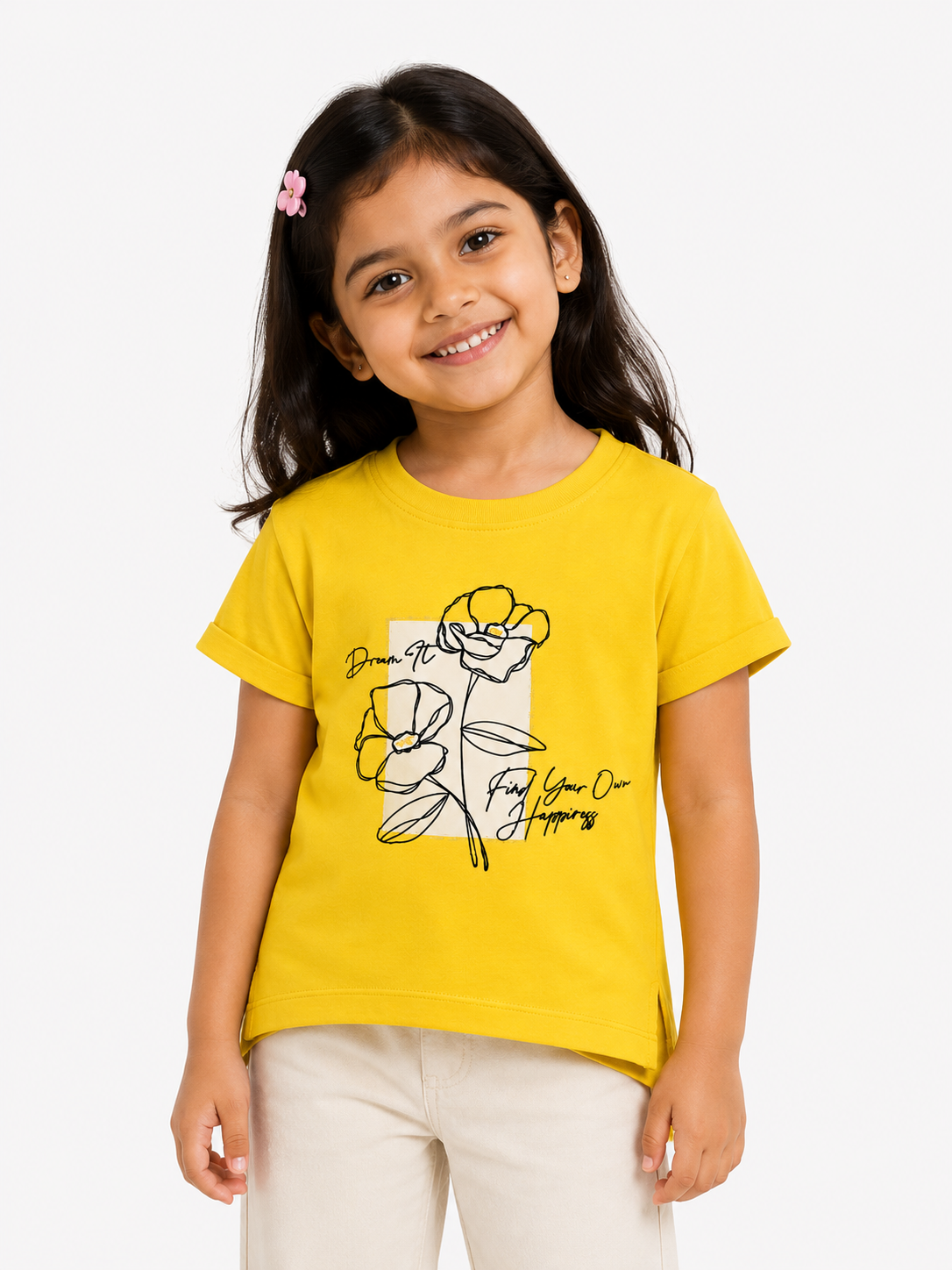 Girls Yellow Short Sleeved Shirt Soft Cotton Clothing Set BloomUp