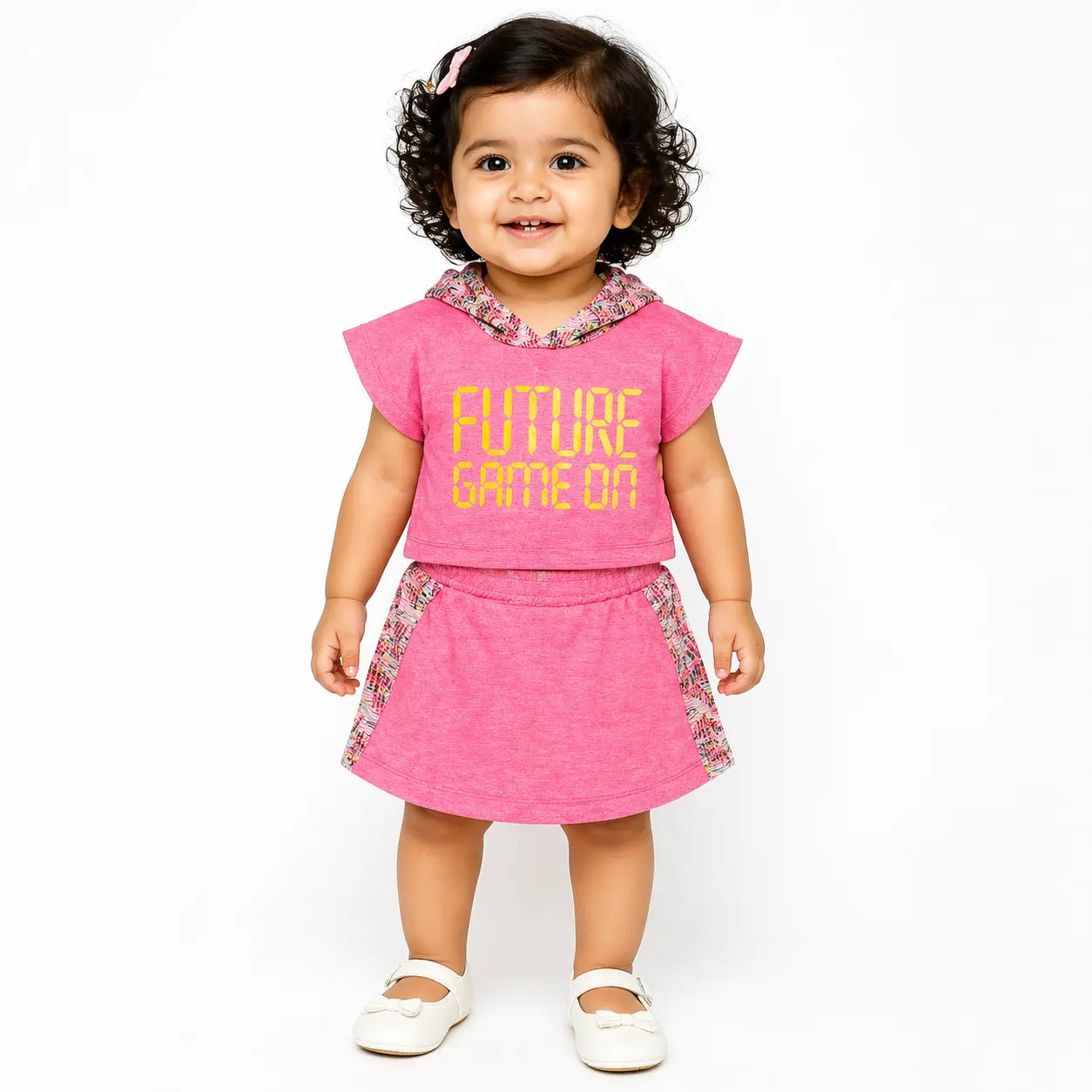 Pink Graphic Hoodie & Shorts Co-ord Set for Girls – Soft Cotton Summer Kids Outfit BloomUp
