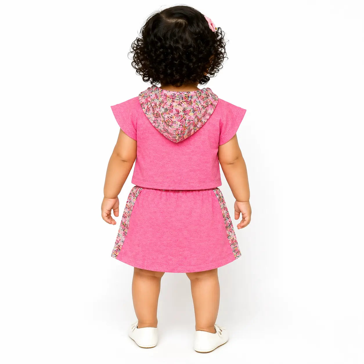 Pink Graphic Hoodie & Shorts Co-ord Set for Girls – Soft Cotton Summer Kids Outfit BloomUp