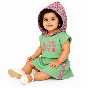 Green Graphic Hoodie & Shorts Co-ord Set for Girls – Soft Cotton Summer Kids Outfit BloomUp