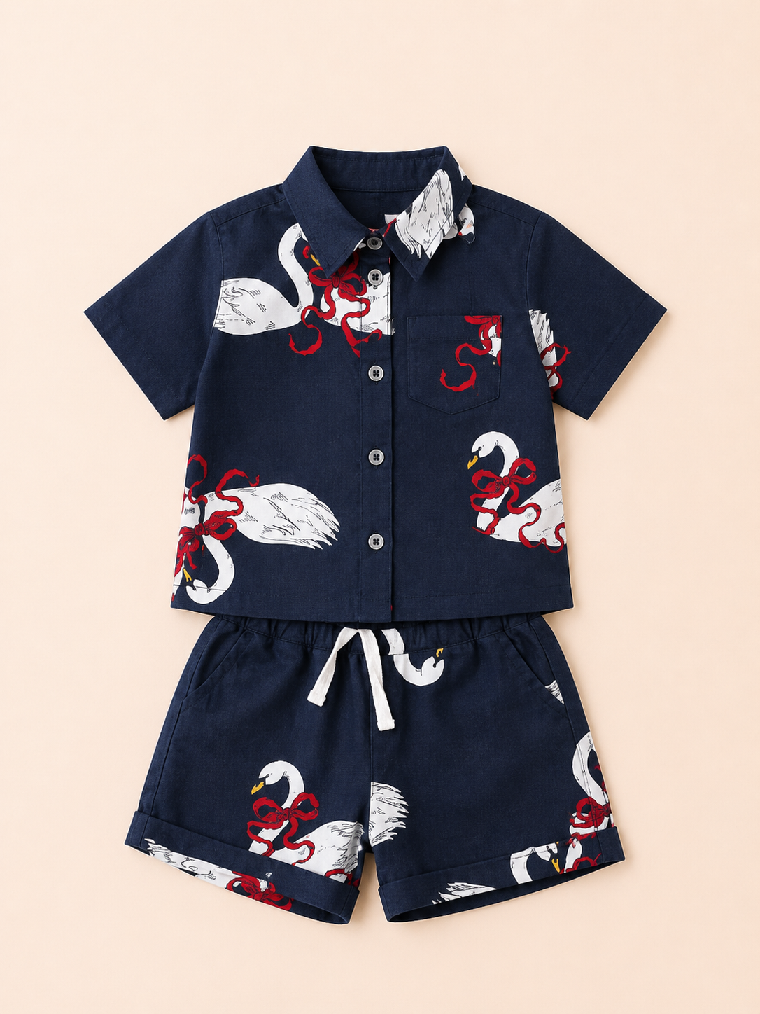 Girls Navy Short Sleeved Floral Soft Cotton Clothing Set BloomUp