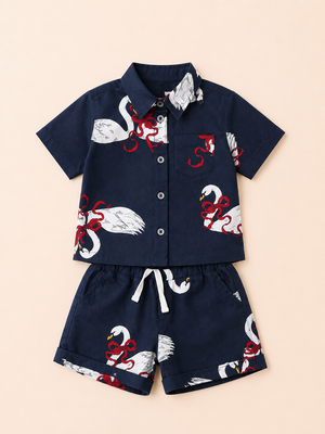 Girls Navy Short Sleeved Floral Soft Cotton Clothing Set BloomUp