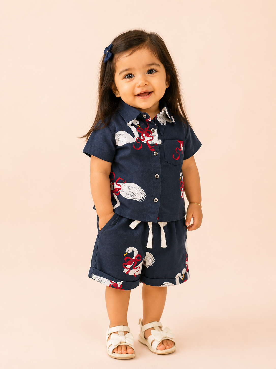 Girls Navy Short Sleeved Floral Soft Cotton Clothing Set BloomUp