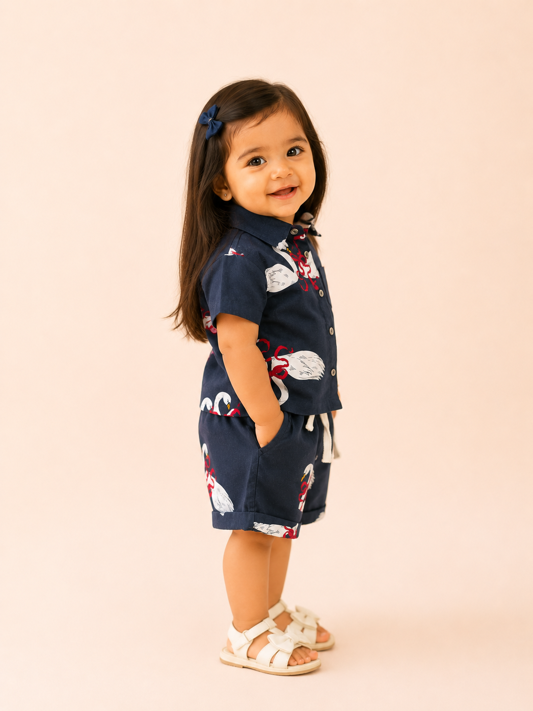 Girls Navy Short Sleeved Floral Soft Cotton Clothing Set BloomUp