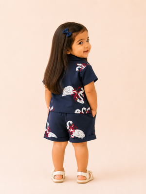 Girls Navy Short Sleeved Floral Soft Cotton Clothing Set BloomUp