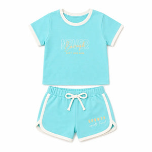 Sky Blue Graphic T-Shirt & Shorts Co-ord Set for Girls – Soft Cotton Summer Kids Outfit BloomUp