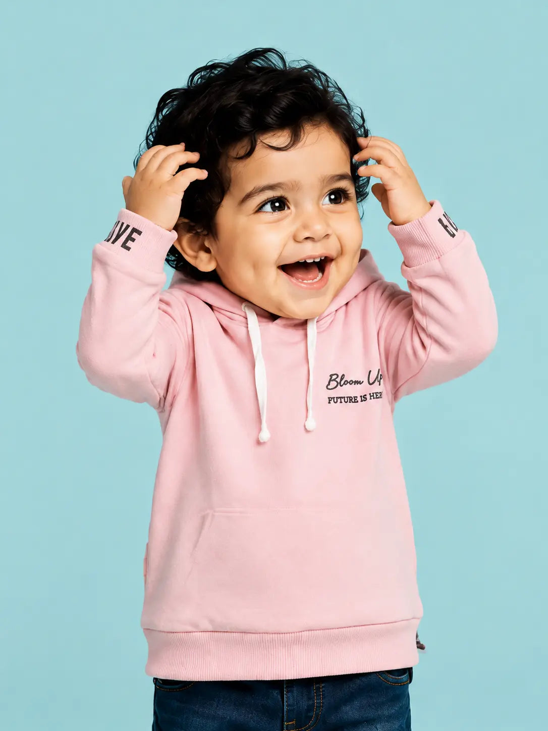 BloomUp Blush Pink Hooded Sweatshirt for Girls – Soft Cotton Fleece Winter Hoodie